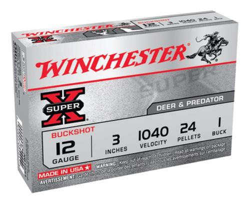 Winchester Super-X Buckshot 12 Ga, 3" 24 Pellets 1 Buck Shot 5rd Box
