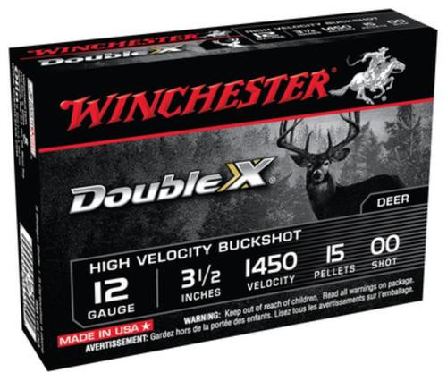 Winchester Double X High Velocity Buckshot Copper Plated Buffered, 12 Ga, 3.5 Inch, 1450 FPS, 15 Pellets 00 Buck, 5rd Box