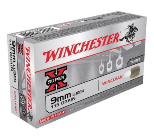Winchester 9mm, 115 Gr, Winchester Clean Brass Enclosed Base, 50rd Box