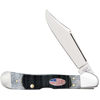 Case 53063 CopperLock Stars & Stripes 2.99" Folding Wharncliffe Plain Mirror Polished Tru-Sharp SS Blade, Sawcut Jig Gray Bone Handle, American Flag Shield