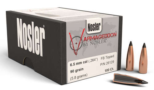 Nosler Varmageddon Reloading Bullets 6.5mm .264 90gr, Hollow Point Flat Base Tipped 100/Box,NOT AMMO THESE ARE RELOADING BULLETS