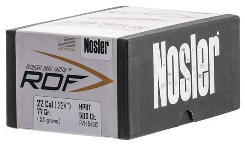 Nosler RDF Match Reloading Bullets 22 Caliber .224 77gr, Hollow Point Boat Tail 500 Box, NOT AMMO THESE ARE RELOADING BULLETS