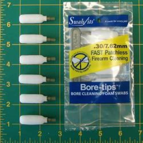Bore-Tips Plastic Foam Over Plastic Core Cleaning Tips .30 Caliber 6 Per Package