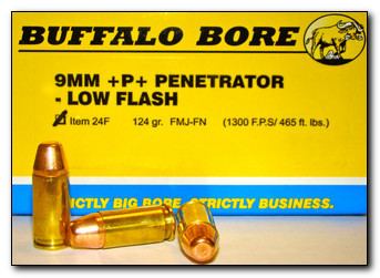 Buffalo Bore Penetrator 9mm +P+ 124 Gr, FMJ, Flat Nose 20rd Box