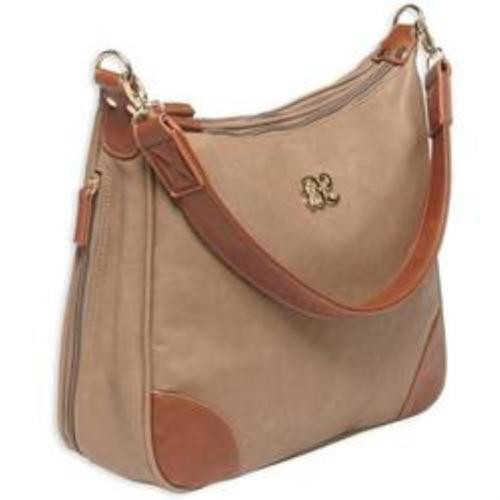 Bulldog Cases Hobo Style Purse 13x10.5x3.5 Leather Gray, Tan Trim