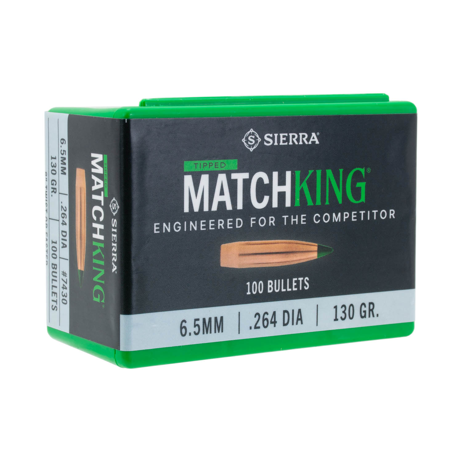 Sierra .264 cal./6.5mm 130gr. Tipped MatchKing Bullets, Box of 100