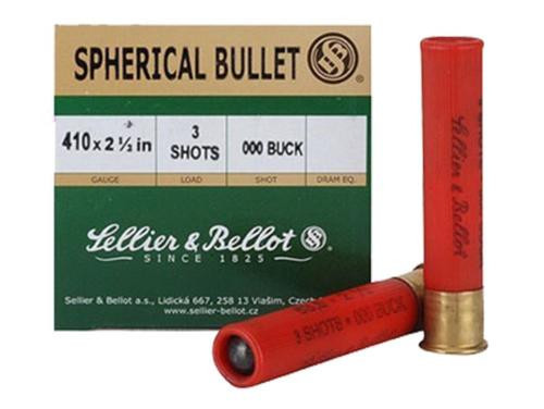 Sellier & Bellot Spherical Bullet 410 Ga, 2 1/2",#000, 3 Balls, 25rd Box