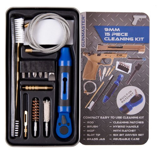 DAC Gunmaster 9mm Pistol Cleaning Kit, 15 Pieces, 9/380/38/357 Cal, Includes Ratchet Handle and Bit Set, Slim Line Metal Case