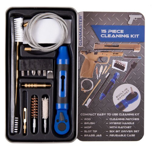 DAC .22 Pistol Cleaning Kit, 15 Pieces, 22 Cal, Includes Ratchet Handle and Bit Set, Slim Line Metal Case