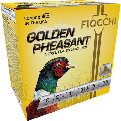 Fiocchi 16GP5 Golden Pheasant Extrema 16Gauge 2.75" 1 1/8oz 5Shot 25 Per Box/10 Case