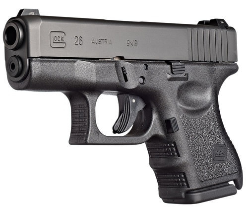 Glock G26 Gen3 9mm, 3.4" Barrel, Black Frame & Slide, Finger Grooved Textured Polymer Grip, 10rd
