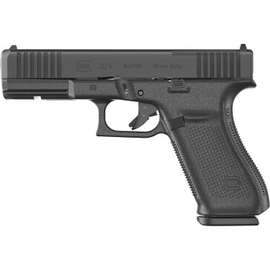 Glock UV2050201MOS G20 V MOS Standard 10mm Auto 10+1 4.61" Black Barrel, Black nDLC Steel Optic Ready/Serrated Slide, Black Polymer Frame w/Accessory Rail, Interchangeable Backstrap, Ambidextrous