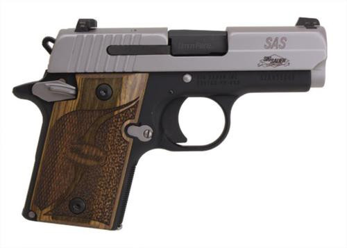 Sig P938 9mm 3" SAS 2-Tone SAO Siglite Walnut Grip (1) 6rd Steel MAG Ambi Safety Dehorned