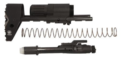 Troy Black M7A1 Stock Kit. 6 Position Adjustable, Built-In Sling Mounts, Full-Auto Capable. Stock Kit Includes PDW Stock, Spring, Complete Proprietary Bolt Carrier Group & Buffer System.