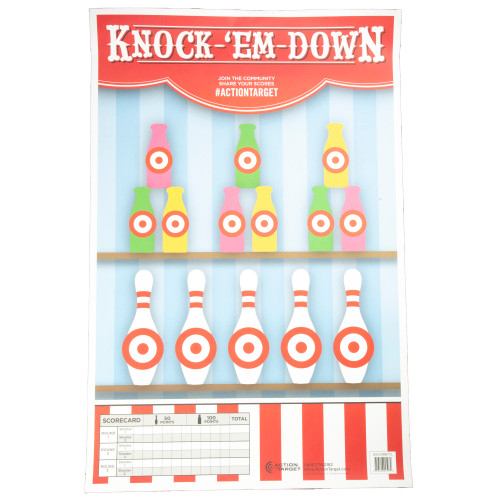 Action Target Entertainment Knock-'Em-Down Bottles/Pins Paper Hanging 23" x 35" Multi-Color 100 Per Box