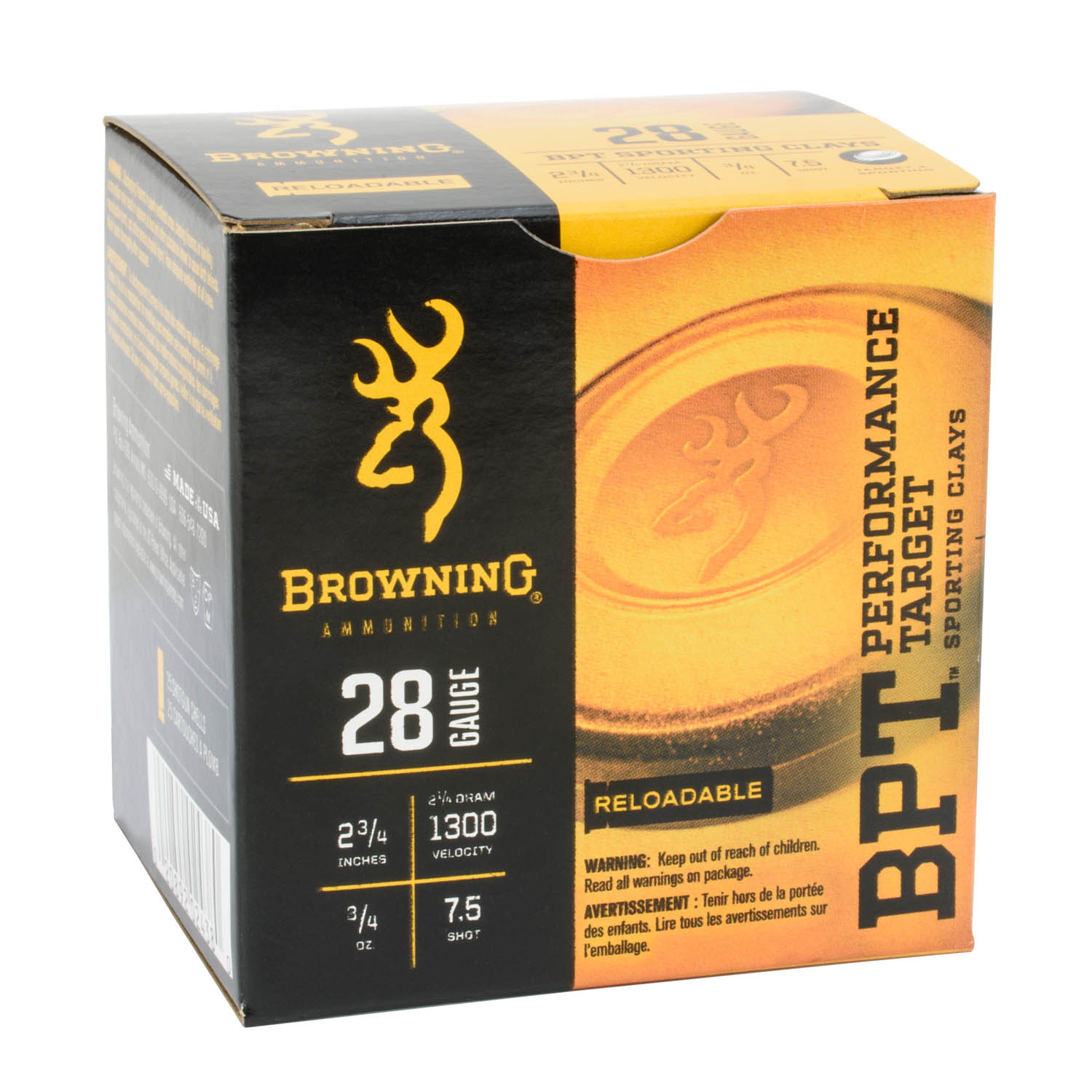 Browning Target BPT 28ga. 2-3/4" 3/4oz. #7.5 Shot, 25 Round Box
