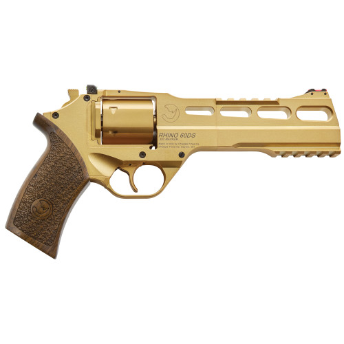 Chiappa Firearms Rhino 60DS 357 Magnum/38 Special, 6" Barrel, Walnut Grips, Gold PVD, 3 Moon Clips, Adj Rear, Fiber Optic Front, 6rd