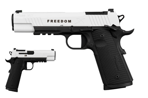 Sig Sauer 1911 X 45ACP, 5" Barrel, Cerakote Slide, DLC Frame, White Slide with Freedom Engraving, Black Frame, G10 Grips, Optics Ready, X-RAY3 Day/Night Sights, Ambidextrous Safety, 8rd, 2 mags