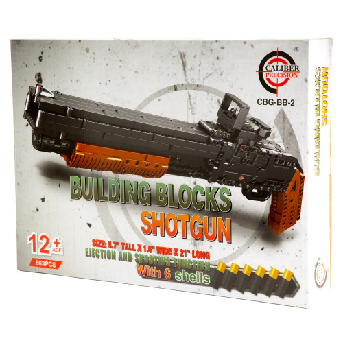 Remington by Camp Co Building Blocks Shotgun, Black/Brown Plastic, 21" Long, 6 Plastic Projectiles, 863 Pieces