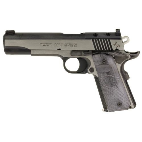 Colt Combat Elite Government, 1911, Full Size, 45ACP, 5" Barrel, Two-Tone Silver and Black, G10 Grips, Novak Night Sights, Optic Ready, Ambidextrous Thumb Safety, 8rd