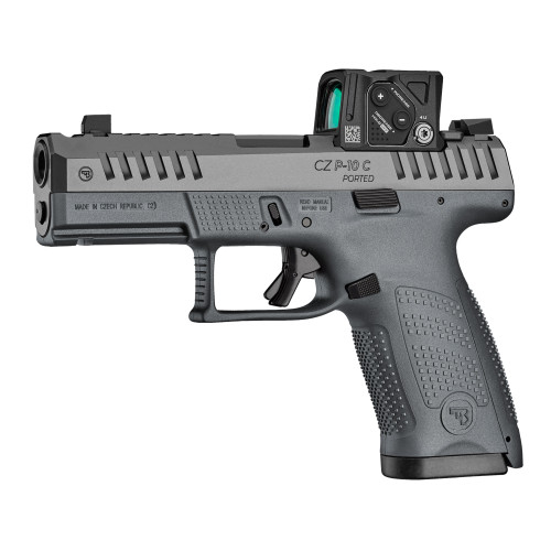CZ P-10 C Compact Optic Package 9mm 15rd, 4" Compensator Barrel, Black Serrated Optic Slide, Accessory Rail, Aimpoint COA 3.5 MOA Optic