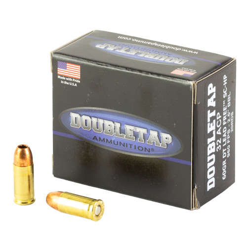 DoubleTap Ammunition Lead Free, 32 ACP, 60gr, Solid Copper Hollow Point, 20rd Box