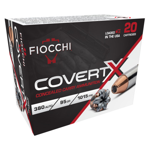 Fiocchi Ammunition COVERT X, 380 ACP, 95gr, Jacketed Hollow Point, 20rd Box