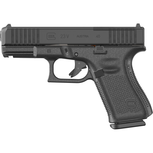 GLOCK 23V M.O.S., V Series, Compact, .40S&W, 4.02" Barrel, nDLC Finish, Fixed Sights, Flared Mag Well, No Finger Grooves, Ambidextrous Slide Stop Lever, 10rd, 3 mags