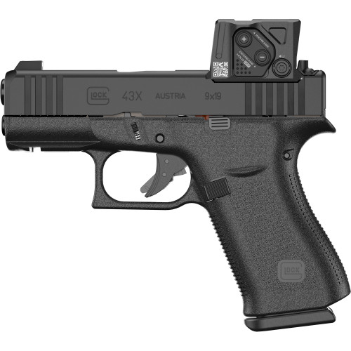 Glock G43X MOS8 Aimpoint 9mm 15rd,3.41" Black GMB Barrel, Black Steel Serrated Optic Slide, Black Polymer Frame Accessory Rail, Aimpoint COA 3.5 MOA Red Dot, Ambidextrous