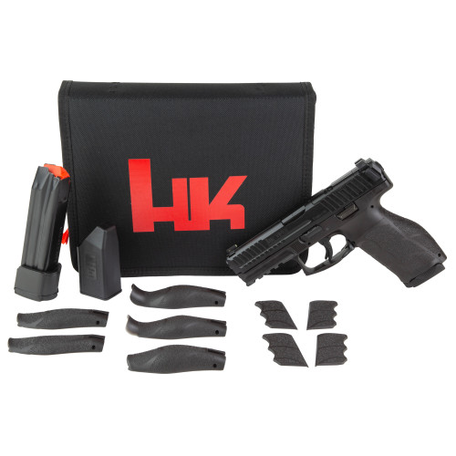 HK VP9A1 X Crossover, Compact, 9mm, 4.09" Hammer Forged Barrel, Black, Interchangeable Backstraps and Side Panels, Tritium Front Sight, Black Serrated Rear Sights, Optics Ready, Paddle-Style Mag Release, (1)-20rd and (1)-17rd Magazine