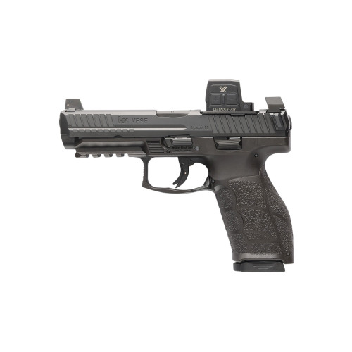 HK VP9A1F 9mm, 4.5" Barrel, Matte Black, Front Tritium Night Sight, 2 mags, 10rd, Includes Vortex Defender Closed Emitter Red Dot Sight