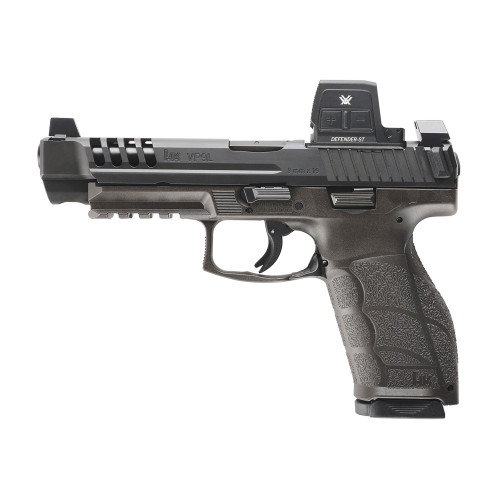 HK VP9 A1 L Optic Full Size 9mm 20rd,5" Black Steel Barrel & Long/Lightening Cut Vortex Defender ST Slide, Black Polymer Frame Picatinny Rail, Interchangeable Backstrap Grip, Ambi