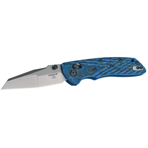 Hogue Deka, Folding Knife, CPM-20CV, Plain Edge, Wharncliffe Blade, 3.25", Stone Tumbled Blade Finish, Blue Lava G-Mascus Frame