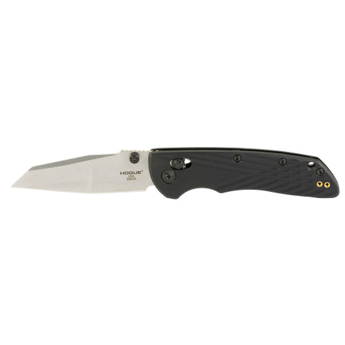 Hogue Deka, Folding Knife, CPM MagnaCut, Stone Tumble Finish, Silver, Plain Modified Wharncliffe Edge, 3.25" Blade, Black Polyamide Nylon 12 Grips