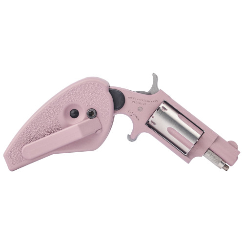North American Arms Rose 22 LR, 1.125" Barrel, Cerakote Pink Champagne/Silver, Folding Holster Grip, Half-Moon Sight, Safety Notch, 5rd