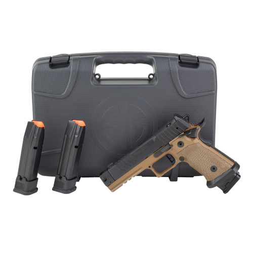 Sig Sauer P211 GTO 9mm, 4.4" Barrel, MACH3D Comp, Matte Black, Coyote, SIG-LOC PRO, Optics Ready, XRAY3 Sights, G10 Coyote Grips, 2x21rd, 1x23rd Mags