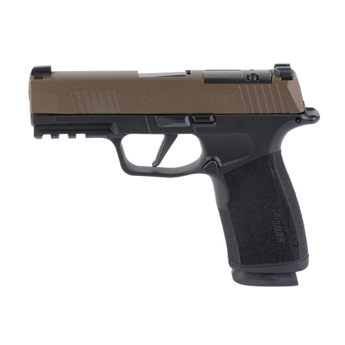 Sig Sauer P365 X-Macro 9mm, 3.7" Barrel, Bronze Cerakote, Freedom Engraving, Optic Ready-Serrated, Black, Beavertail, Picatinny Rail, 17rd