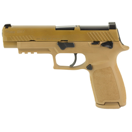 Sig Sauer P320F M17 9mm, 4.7" Barrel, Coyote PVD, Manual Safety, Night Sights, Optics Ready, 3x10rd Mags