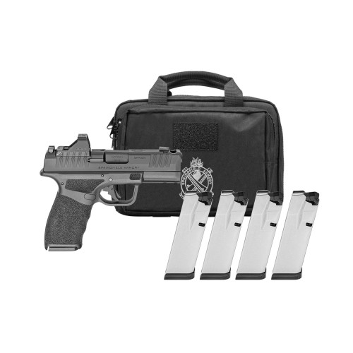 Springfield Hellcat Pro Comp OSP 9mm, 3.7" Barrel, Comp, Melonite Black, Adaptive Grip, Tritium Front, Tactical Rack Rear, Viridian Green Dot, 4x10rd Mags, Range Bag, California Compliant