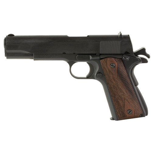 Tisas 1911A1, US Army, 45ACP, 5" Threaded Barrel, Carbon Steel Frame, Manganese Phosphate Finish, Black, Checkered Wood Grips, Iron Sights, 7rd, 2 mags