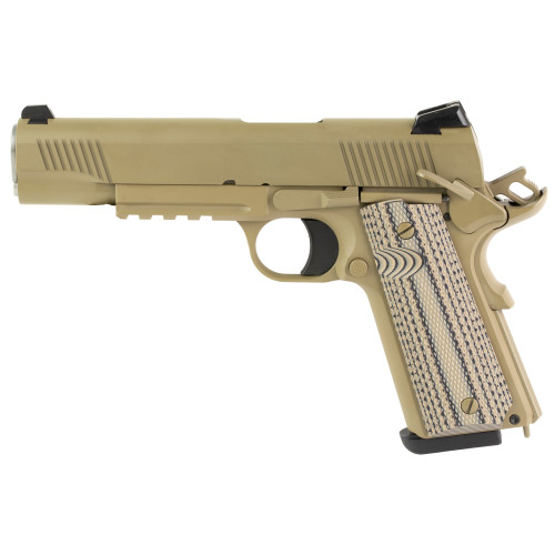 Tisas 1911 Raider, SAO, Full Size, 9mm, 5" Barrel, Carbon Steel Frame, Cerakote Finish, Flat Dark Earth, Ed Brown Bobtail, G10 Grips, Novak Style 3-Dot Sights, Accessory Rail, 9rd, 2 mags
