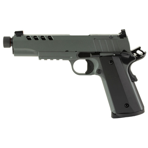 Tisas 1911, Night Stalker, 1911, 45 ACP, 5" Threaded Barrel, Cerakote Finish, Gray, U-Notch Integral Rear and Front Night Sight, 8rd, 2 mags, Optic Ready