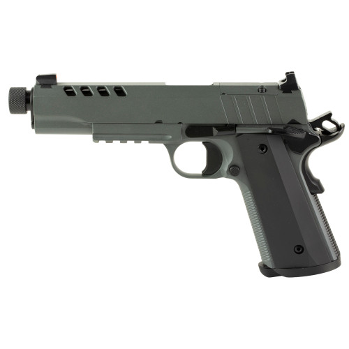 Tisas 1911 Night Stalker SF, SAO, 10MM, 5" Barrel, Threaded .578X24, Cerakote Finish, Gray, Light Rail, U-Notch Integral Rear and Tritium Front Sights, 8rd, 2 mags