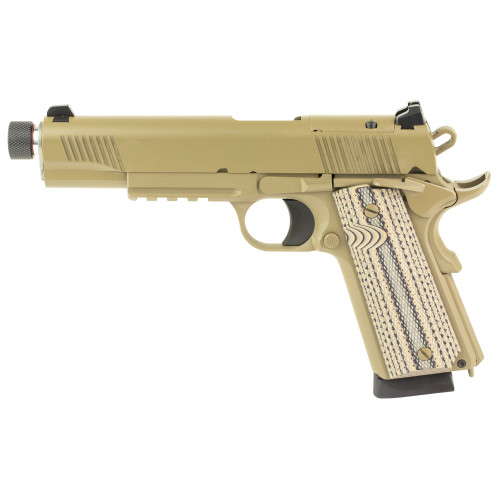 Tisas Duty B45rdG, 1911, Steel Frame 45ACP, 5" Threaded Barrel, Cerakote Finish, Flat Dark Earth, Picatinny Rail, G10 Grips, Novak White Dot Sights, 8rd, 2 mags