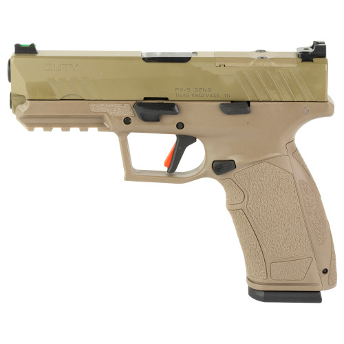 Tisas PX-9 Gen 3 Duty, Compact, 9mm, 4.11" Barrel, Cerakote Finish, Flat Dark Earth, Trigger Safety, Fiber Optic Front Sight, Optic Ready, 20rd, 2 mags, (1) 20-Round & (1) 18-Round, Interchangeable Back Straps and Side Panels