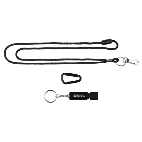 Sabre Emergency Safety Whistle, Keychain, Matte Finish, Black, Includes Lanyard, Carabiner Clip