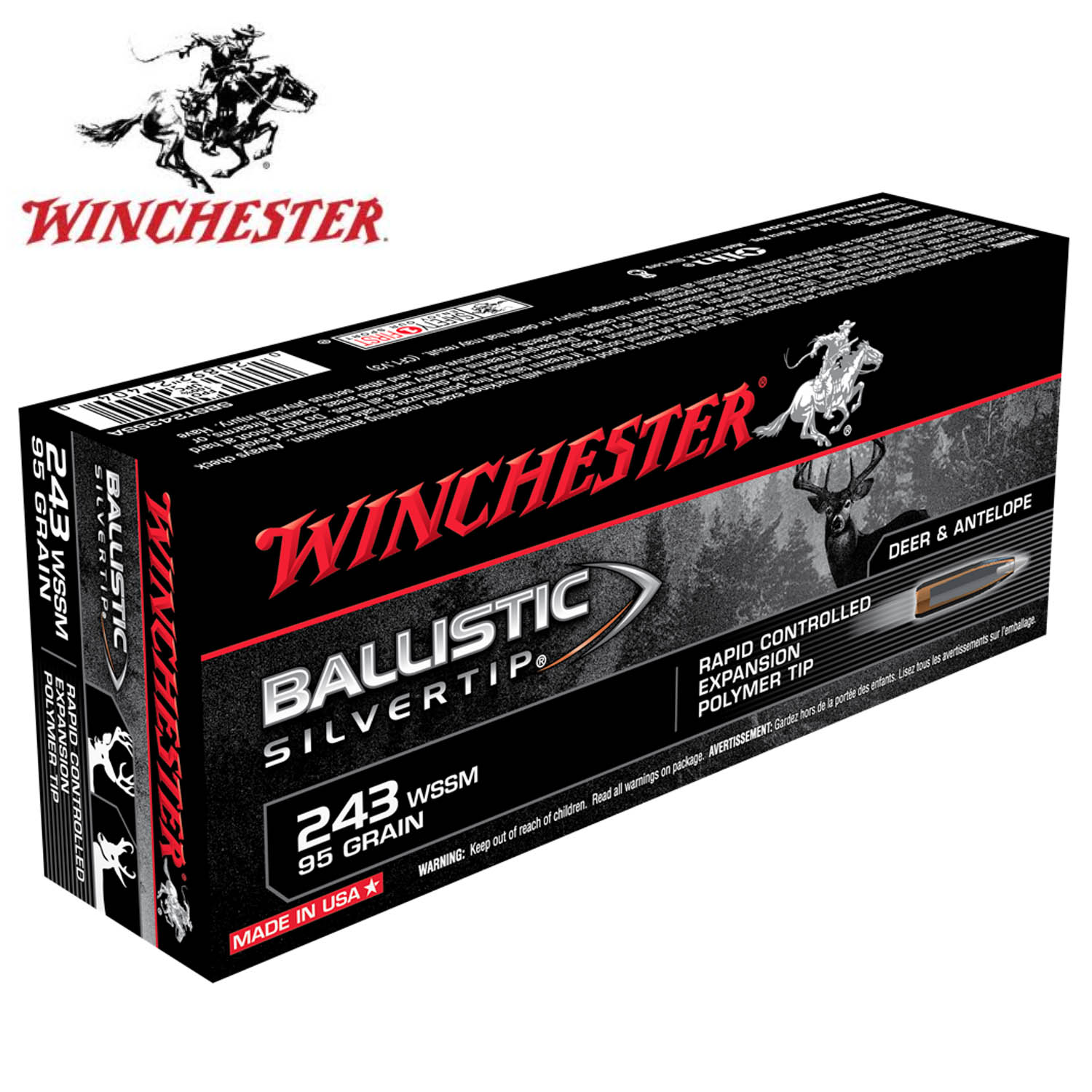 Winchester Supreme 243 WSSM 95gr. Ballistic Silvertip Ammunition, 20 Round Box