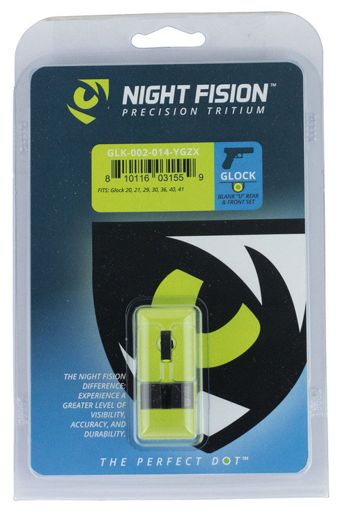 Night Fision Night Sight Set Square Front/U-Notch Rear Glock 20/21/29/30/31/32/36/40/41 Green Tritium Yellow Outline Black