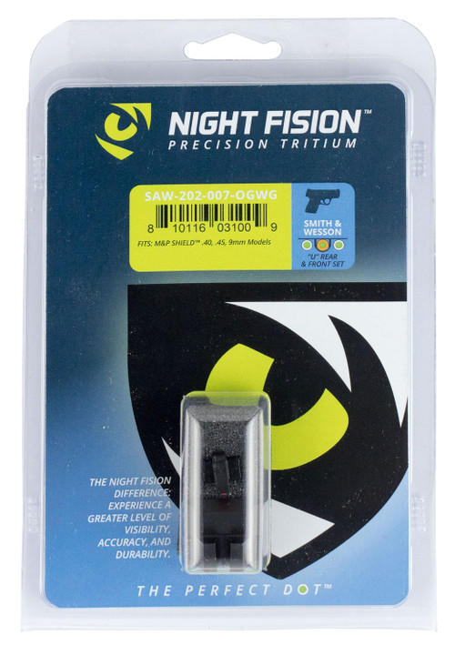 Night Fision Night Sight Set Square Front/U-Notch Rear S&W M&P Shield Green Tritium Orange Outline Tritium Green White Outline Black