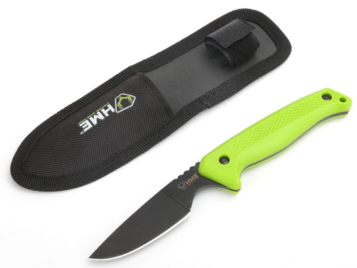 HME Fixed Blade 2.50" Fixed Caper Plain Black Oxide 420HC SS Blade Green TPR Handle Includes Sheath